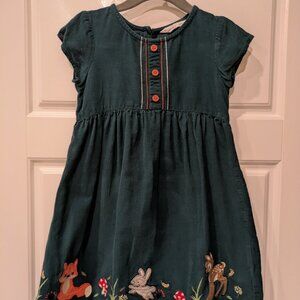 Beebay 3Y Teal Green Corduroy Dress Fox Bunny Deer Mushroom Applique